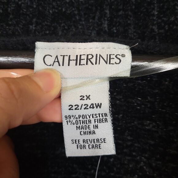 Catherines Women's Polyester Cardigan Sz 2X Open Front Mock Neck Ribbed Black - Picture 3 of 8